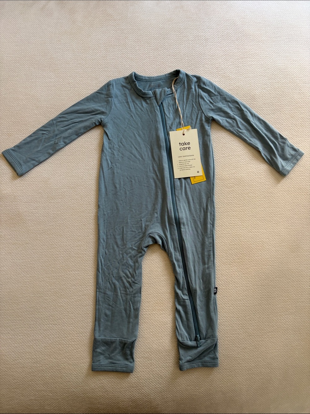 Kyte BABY Long-Sleeve Zippered Romper in Dusty Blue